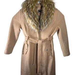 Guess by Marciano Tan Trench Coat with Faux Fur Collar